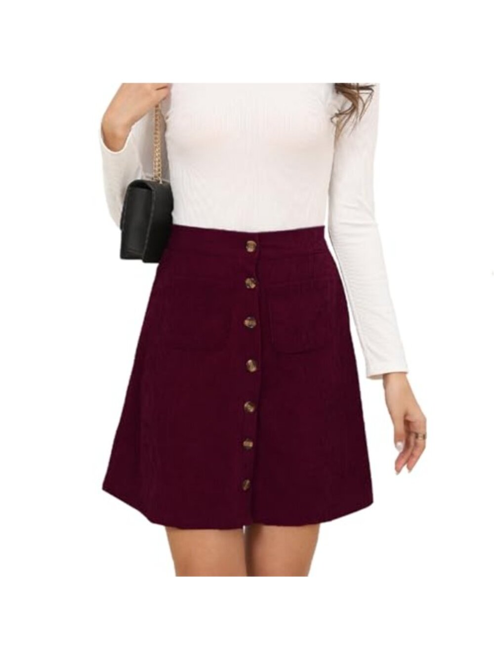 Women's Corduroy A-Line Mini Skirt with Pockets High Waist